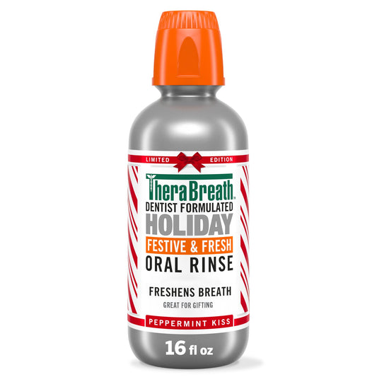 TheraBreath Limited Edition Holiday Festive & Fresh Oral Rinse, Peppermint Kiss