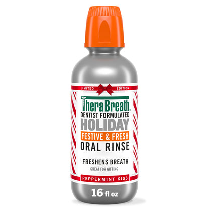 TheraBreath Limited Edition Holiday Festive & Fresh Oral Rinse, Peppermint Kiss